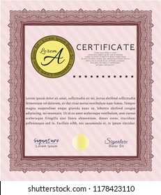 Red Awesome Certificate template. Artistry design. Vector illustration. With linear background. 