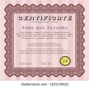 Red Awesome Certificate template. Artistry design. With complex linear background. Customizable, Easy to edit and change colors. 