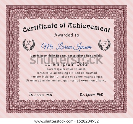 Red Awesome Certificate template. Artistry design. Detailed. With guilloche pattern and background. 