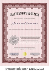 Red Awesome Certificate template. With background. Detailed. Beauty design. 