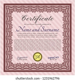 Red Awesome Certificate template. With background. Perfect design. Customizable, Easy to edit and change colors. 
