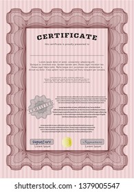 Red Awesome Certificate template. With background. Sophisticated design. Detailed. 