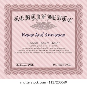 Red Awesome Certificate template. Complex background. Elegant design. Vector illustration. 