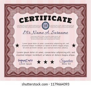Red Awesome Certificate template. Complex background. Money Pattern. Vector illustration. 