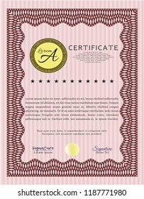 Red Awesome Certificate template. With complex background. Money Pattern. Customizable, Easy to edit and change colors. 