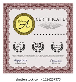 Red Awesome Certificate template. Complex background. Vector illustration. Perfect design. 