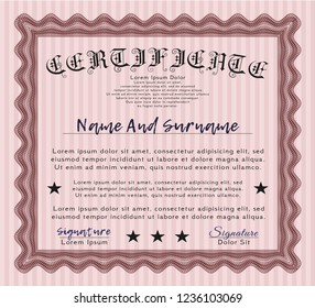 Red Awesome Certificate template. With complex linear background. Cordial design. Customizable, Easy to edit and change colors. 