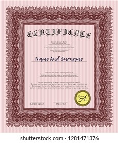 Red Awesome Certificate template. With complex background. Detailed. Money Pattern design. 