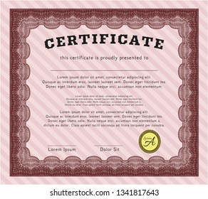 Red Awesome Certificate template. With complex linear background. Customizable, Easy to edit and change colors. Perfect design. 