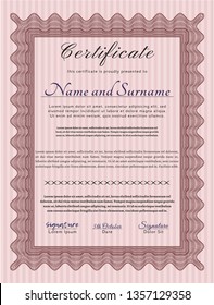 Red Awesome Certificate template. With complex linear background. Detailed. Sophisticated design. 