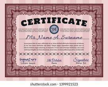 Red Awesome Certificate template. Complex background. Detailed. Money Pattern design. 