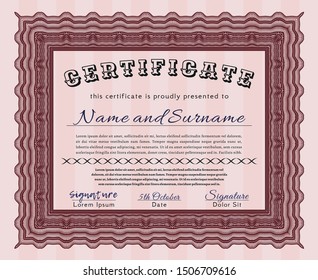 Red Awesome Certificate template. With complex background. Artistry design. Customizable, Easy to edit and change colors. 