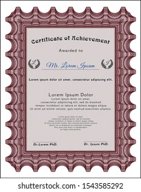 Red Awesome Certificate template. Complex background. Vector illustration. Good design. 
