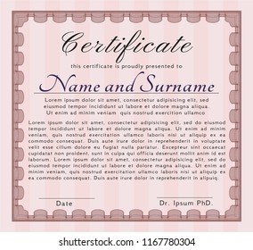 Red Awesome Certificate template. Cordial design. With background. Detailed. 