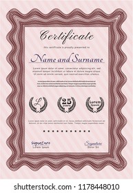 Red Awesome Certificate template. Cordial design. With complex background. Vector illustration. 