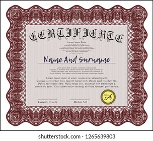 Red Awesome Certificate template. Cordial design. Vector illustration. With background. 