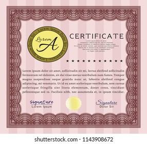 Red Awesome Certificate template. Customizable, Easy to edit and change colors. With great quality guilloche pattern. Nice design. 