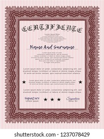 Red Awesome Certificate template. Customizable, Easy to edit and change colors. With guilloche pattern and background. Perfect design. 