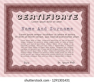 Red Awesome Certificate template. Customizable, Easy to edit and change colors. Easy to print. Money Pattern design. 