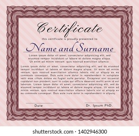 Red Awesome Certificate template. Customizable, Easy to edit and change colors. With guilloche pattern. Lovely design. 