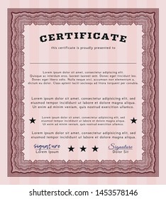Red Awesome Certificate template. Detailed. With guilloche pattern. Nice design. 