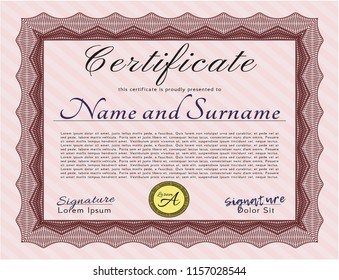 Red Awesome Certificate template. Easy to print. Money Pattern design. Vector illustration. 