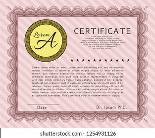 Red Awesome Certificate template. Elegant design. Complex background. Vector illustration. 