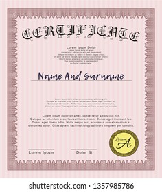 Red Awesome Certificate template. Elegant design. Vector illustration. With linear background. 