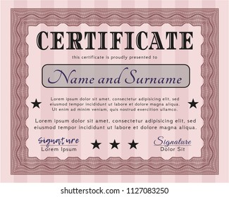 Red Awesome Certificate template. Excellent design. Easy to print. Vector illustration. 