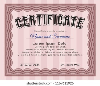 Red Awesome Certificate template. Excellent design. With guilloche pattern. Detailed. 