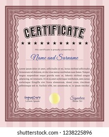 Red Awesome Certificate template. Excellent design. Easy to print. Vector illustration. 