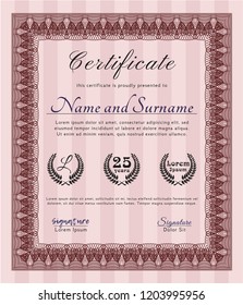 Red Awesome Certificate template. Good design. With complex background. Detailed. 