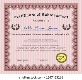 Red Awesome Certificate template. Good design. Detailed. With guilloche pattern and background. 