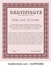 Red Awesome Certificate template. With great quality guilloche pattern. Detailed. Elegant design. 
