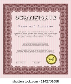 Red Awesome Certificate template. With great quality guilloche pattern. Detailed. Elegant design. 