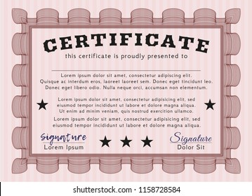 Red Awesome Certificate template. With great quality guilloche pattern. Money style design. Vector illustration. 