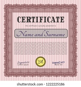 Red Awesome Certificate template. With great quality guilloche pattern. Lovely design. Detailed. 
