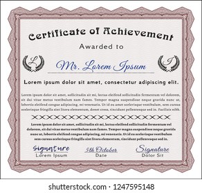 Red Awesome Certificate template. With great quality guilloche pattern. Customizable, Easy to edit and change colors. Sophisticated design. 