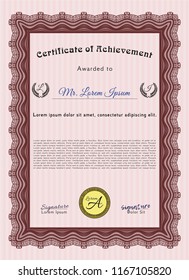 Red Awesome Certificate template. With guilloche pattern and background. Detailed. Artistry design. 