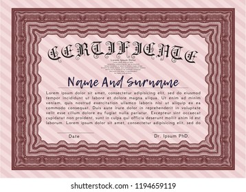 Red Awesome Certificate template. With guilloche pattern and background. Elegant design. Detailed. 