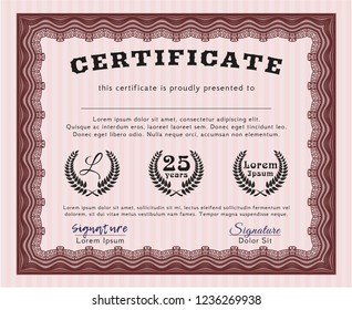 Red Awesome Certificate template. With guilloche pattern. Superior design. Detailed. 