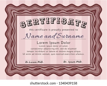 Red Awesome Certificate template. With guilloche pattern and background. Vector illustration. Sophisticated design. 