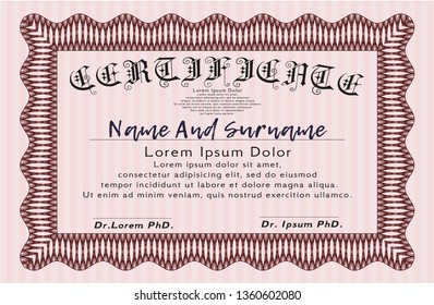 Red Awesome Certificate template. With guilloche pattern and background. Artistry design. Detailed. 