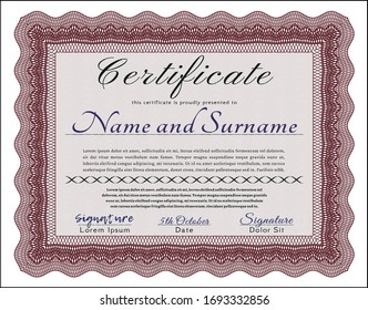 Red Awesome Certificate template. With guilloche pattern and background. Money style design. Detailed. 