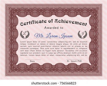 Red Awesome Certificate template. With guilloche pattern. Vector illustration. Cordial design. 