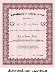 Red Awesome Certificate template. With linear background. Vector illustration. Money style design. 