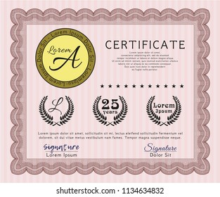 Red Awesome Certificate template. With linear background. Beauty design. Vector illustration. 