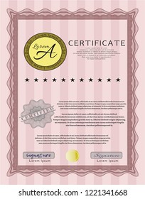 Red Awesome Certificate template. With linear background. Vector illustration. Retro design. 