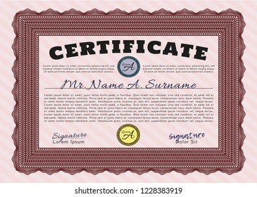 Red Awesome Certificate template. With linear background. Superior design. Detailed. 
