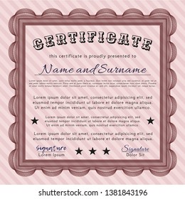 Red Awesome Certificate template. With linear background. Detailed. Beauty design. 